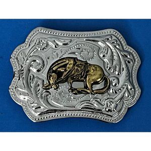 Vintage Western Cowboy Rodeo Horse Silver Plated / Brass Belt Buckle